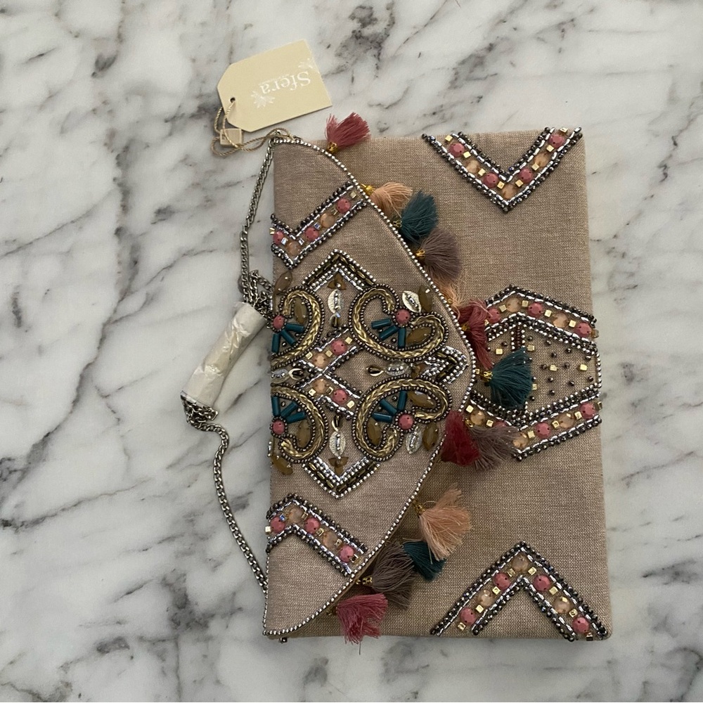 Beige Multicolor Embellished Clutch